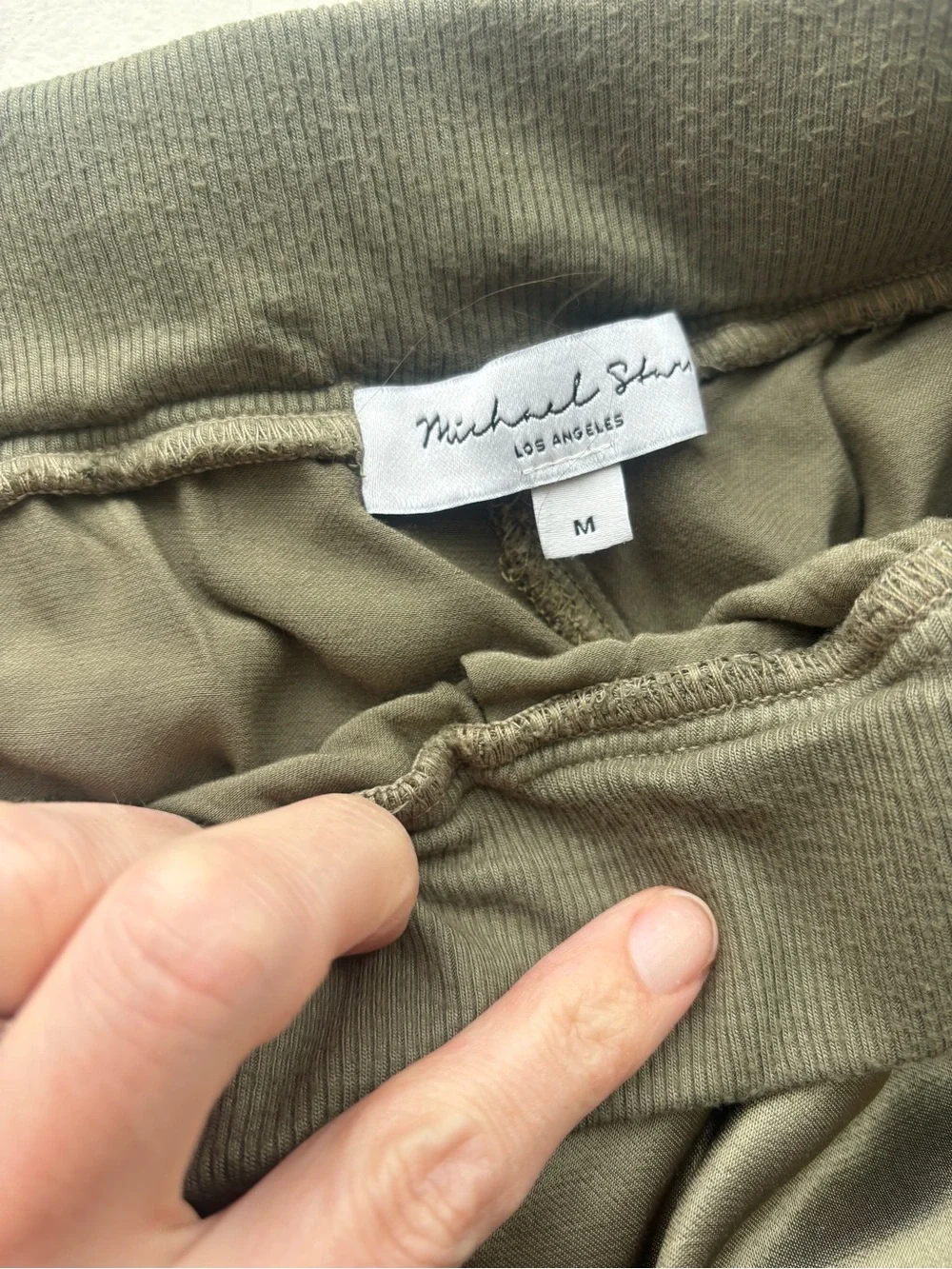 Michael Stars Olive Green Wide-Leg Satin-Trim Pants - Picture 3 of 5